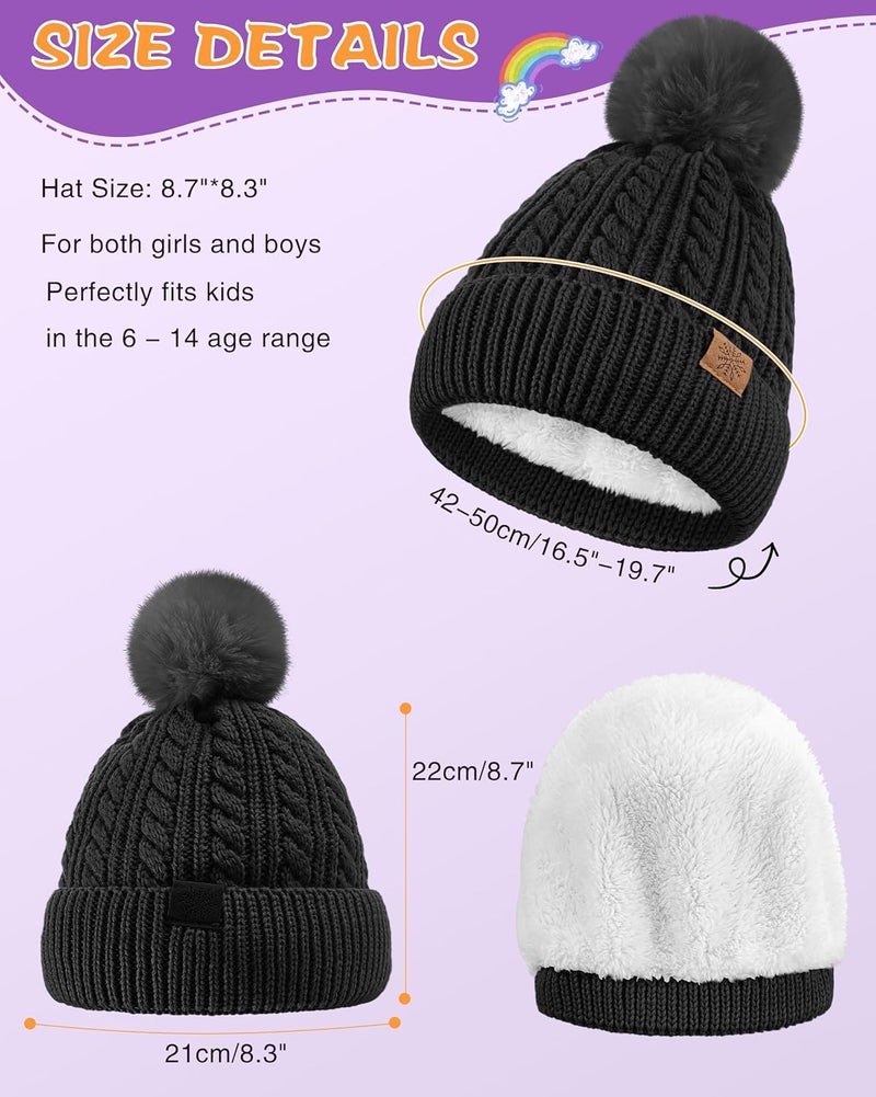 Clothclose Winter Hats for Kids - Kids Beanie, Toddler Knit Girls Winter Hat with Cute Pom-Pom Warm Fleece - Image 3